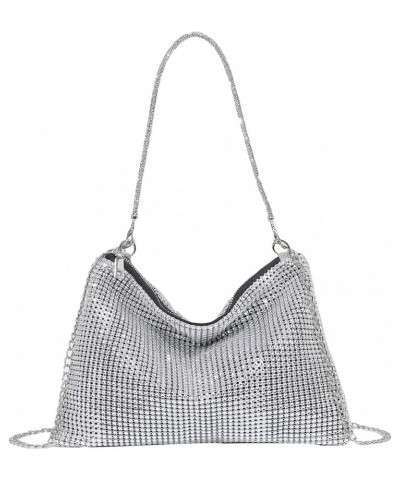 Women's Shiny Rhinestone Evening Handbag Hobo Bag Clutch Purse Gold one-size Silver $22.73 Evening Bags