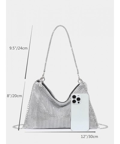 Women's Shiny Rhinestone Evening Handbag Hobo Bag Clutch Purse Gold one-size Silver $22.73 Evening Bags