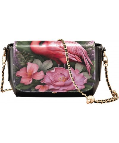 Flamingo Pink Leather Crossbody Bag for Women Small Handbag with Chain Strap, Flip-Top Crossbody Purse $16.80 Crossbody Bags