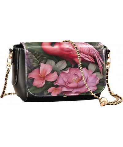 Flamingo Pink Leather Crossbody Bag for Women Small Handbag with Chain Strap, Flip-Top Crossbody Purse $16.80 Crossbody Bags