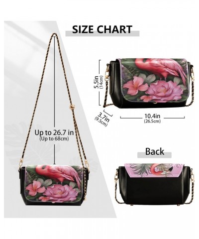 Flamingo Pink Leather Crossbody Bag for Women Small Handbag with Chain Strap, Flip-Top Crossbody Purse $16.80 Crossbody Bags