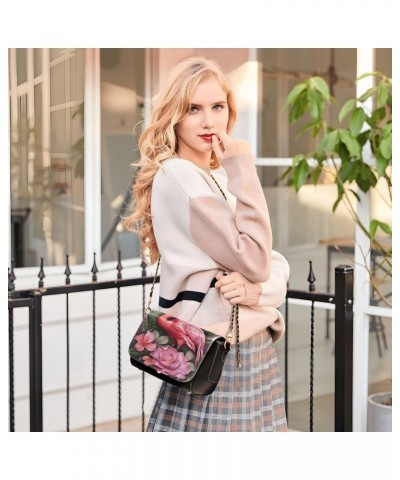 Flamingo Pink Leather Crossbody Bag for Women Small Handbag with Chain Strap, Flip-Top Crossbody Purse $16.80 Crossbody Bags