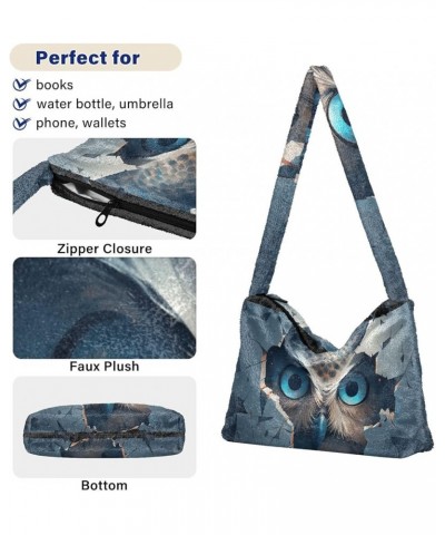 White Brown Snakeskin Texture Ladies Shoulder Bag, Plush Tote Bag Women, Autumn Handbags Owl Behind a Broken Blue Wall $10.74...