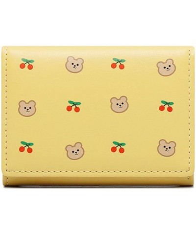 Cute Bear Cherry Pattern PU Leather Women Wallet Small Trifold Girls Credit Card Case Holder Organizer Purse With ID Window (...