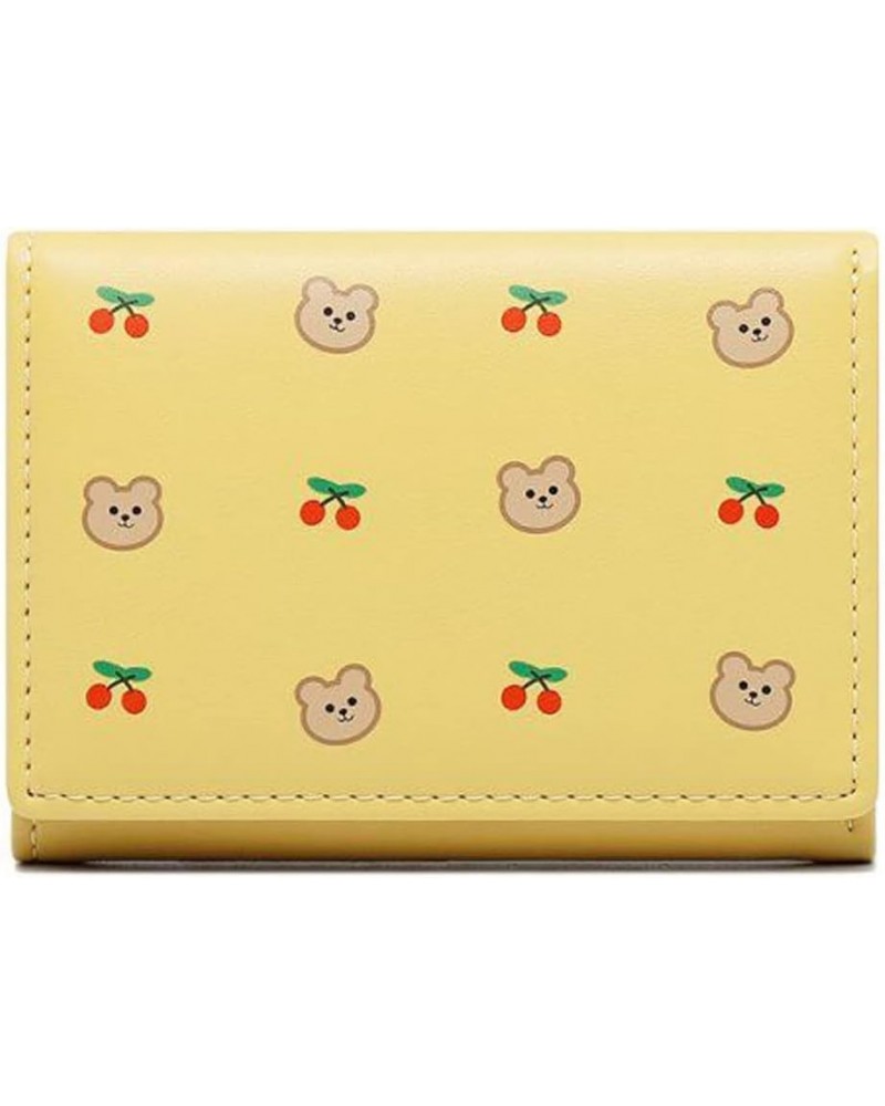 Cute Bear Cherry Pattern PU Leather Women Wallet Small Trifold Girls Credit Card Case Holder Organizer Purse With ID Window (...