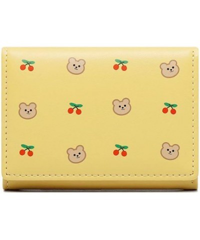 Cute Bear Cherry Pattern PU Leather Women Wallet Small Trifold Girls Credit Card Case Holder Organizer Purse With ID Window (...