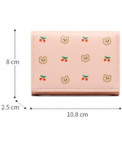 Cute Bear Cherry Pattern PU Leather Women Wallet Small Trifold Girls Credit Card Case Holder Organizer Purse With ID Window (...