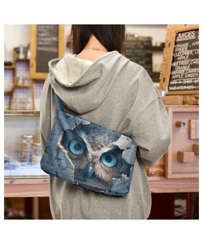 White Brown Snakeskin Texture Ladies Shoulder Bag, Plush Tote Bag Women, Autumn Handbags Owl Behind a Broken Blue Wall $10.74...