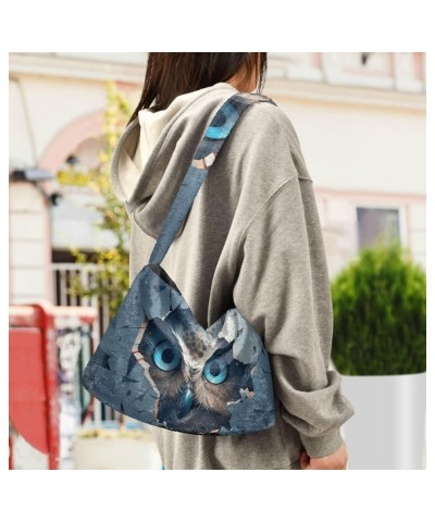 White Brown Snakeskin Texture Ladies Shoulder Bag, Plush Tote Bag Women, Autumn Handbags Owl Behind a Broken Blue Wall $10.74...