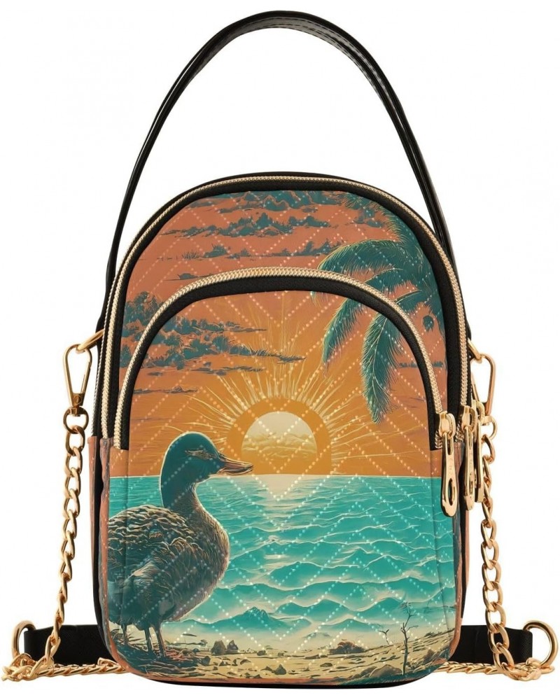 Tropical Duck Crossbody Bags for Women Quilted Shoulder Bag Handbag with Chain Strap Sunset Trendy Cross Body Cell Phone Cros...