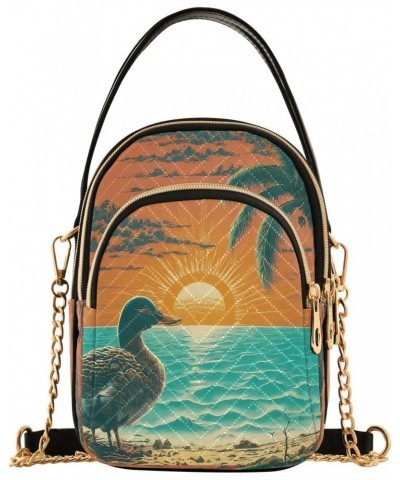 Tropical Duck Crossbody Bags for Women Quilted Shoulder Bag Handbag with Chain Strap Sunset Trendy Cross Body Cell Phone Cros...