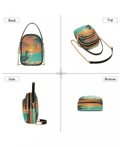 Tropical Duck Crossbody Bags for Women Quilted Shoulder Bag Handbag with Chain Strap Sunset Trendy Cross Body Cell Phone Cros...