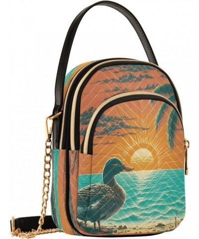 Tropical Duck Crossbody Bags for Women Quilted Shoulder Bag Handbag with Chain Strap Sunset Trendy Cross Body Cell Phone Cros...