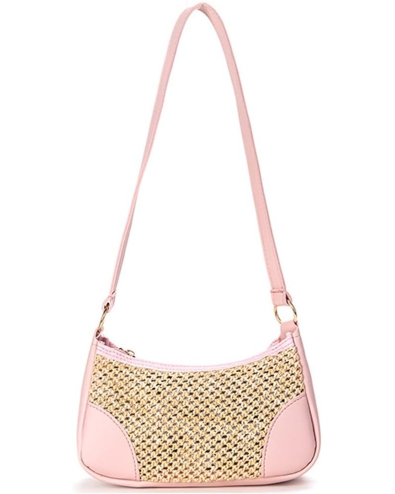 Straw Shoulder Bag for Women Straw Woven Underarm Bag Summer Shoulder Bag Straw Beach Bag Pink $13.10 Shoulder Bags