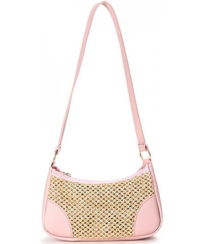 Straw Shoulder Bag for Women Straw Woven Underarm Bag Summer Shoulder Bag Straw Beach Bag Pink $13.10 Shoulder Bags