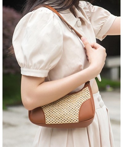 Straw Shoulder Bag for Women Straw Woven Underarm Bag Summer Shoulder Bag Straw Beach Bag Pink $13.10 Shoulder Bags