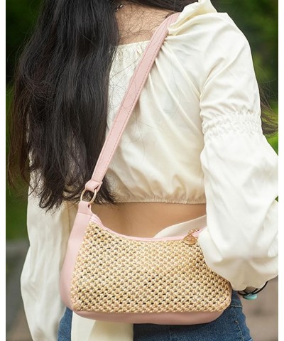 Straw Shoulder Bag for Women Straw Woven Underarm Bag Summer Shoulder Bag Straw Beach Bag Pink $13.10 Shoulder Bags