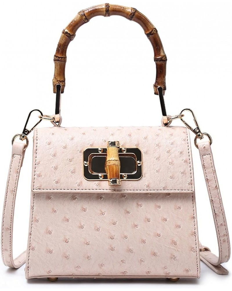 Women's Ostrich Printed Hangbag Purse PU Leather Bamboo Top Handle Shoulder Bag Chic Clutch Trendy Satchel Crossbody Pink $28...