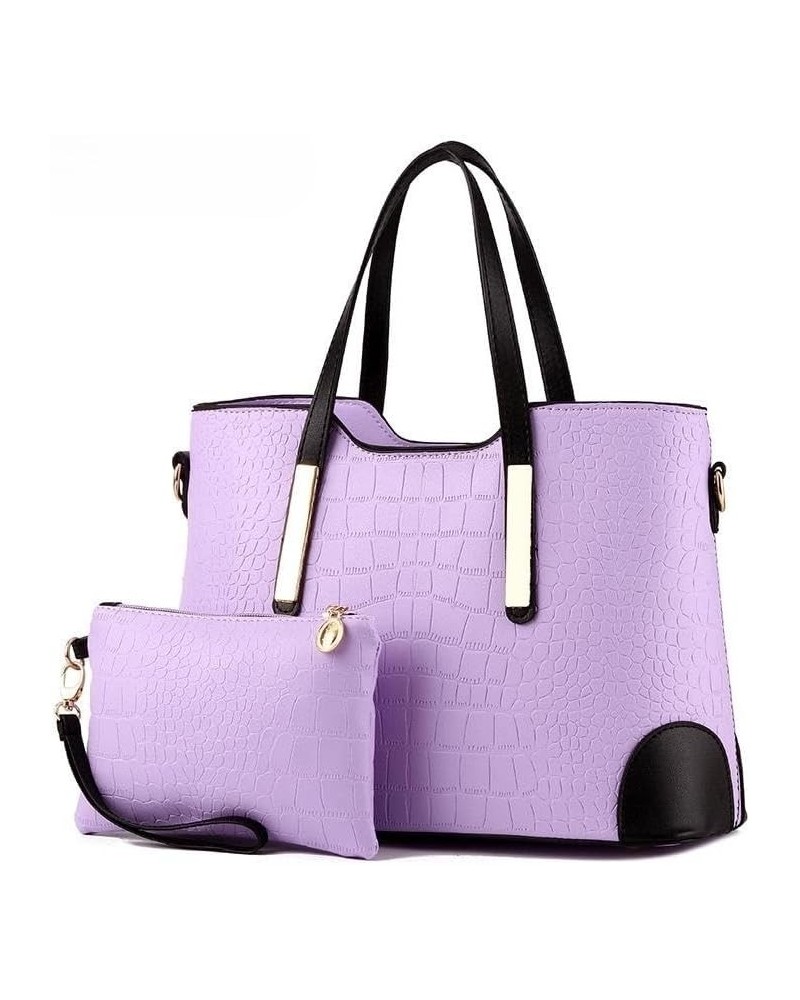 Fashion Handbag Large Capacity Two Piece Set Chain Crocodile Pattern Zipper Handheld For Women Bags With Purses Purple $17.85...