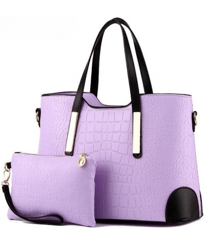 Fashion Handbag Large Capacity Two Piece Set Chain Crocodile Pattern Zipper Handheld For Women Bags With Purses Purple $17.85...