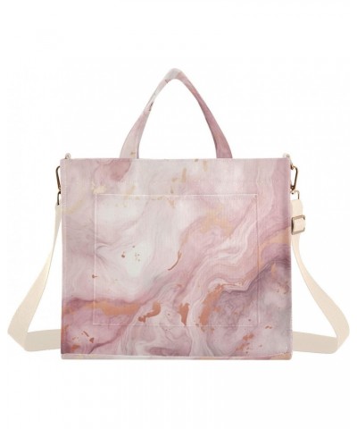 Pink Gold Marble Corduroy Tote Bag for Women Hobo Crossbody Bag Purse Stylish Shoulder Handbag Messenger Bags, S $13.15 Totes