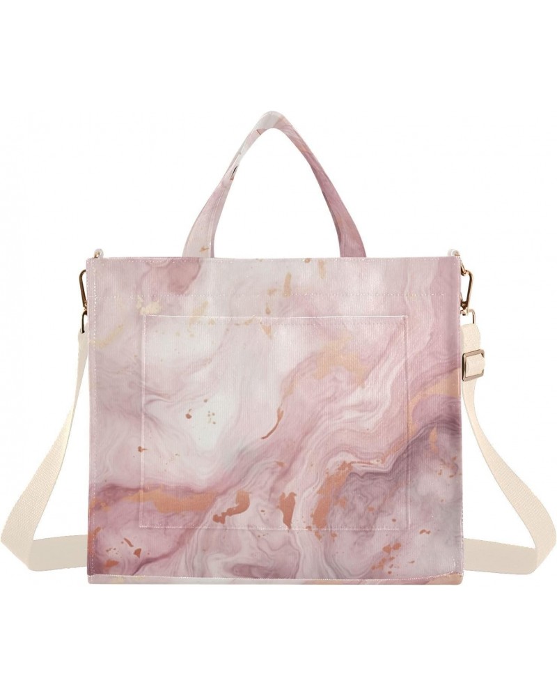 Pink Gold Marble Corduroy Tote Bag for Women Hobo Crossbody Bag Purse Stylish Shoulder Handbag Messenger Bags, S $13.15 Totes