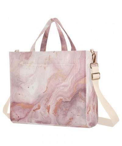 Pink Gold Marble Corduroy Tote Bag for Women Hobo Crossbody Bag Purse Stylish Shoulder Handbag Messenger Bags, S $13.15 Totes