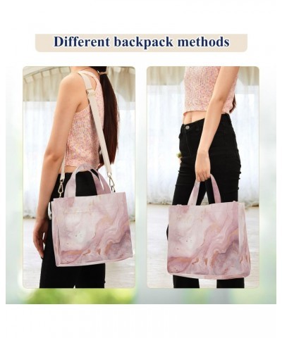 Pink Gold Marble Corduroy Tote Bag for Women Hobo Crossbody Bag Purse Stylish Shoulder Handbag Messenger Bags, S $13.15 Totes