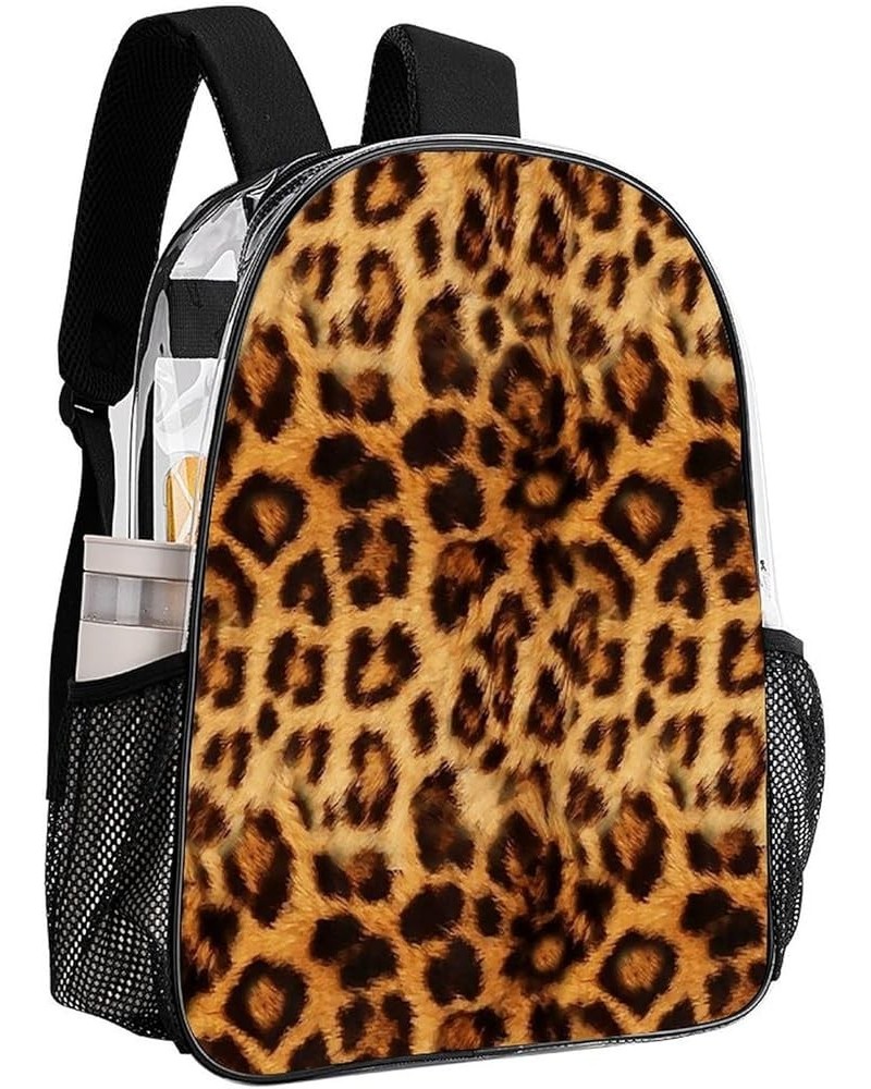 Clear PVC Backpack Compatible with Cheetah Skin Wild Animal Pink Rose Gold Leopard Print, Stadium Approved Backpack with Adju...