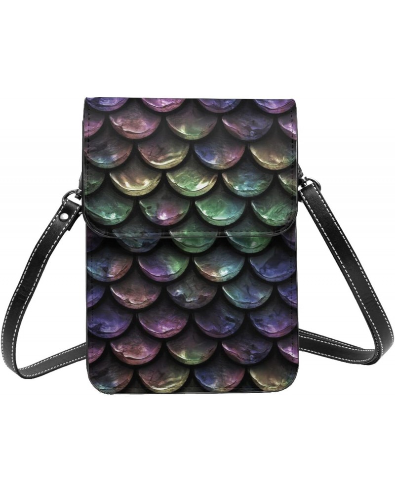 Fish Scales Reptile Skin Dragon Metallic Cool Small Crossbody Cell Phone Purse for Women Mini Messenger Leather Shoulder Wall...