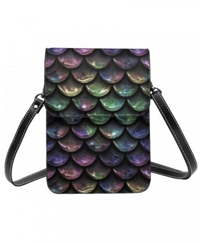 Fish Scales Reptile Skin Dragon Metallic Cool Small Crossbody Cell Phone Purse for Women Mini Messenger Leather Shoulder Wall...