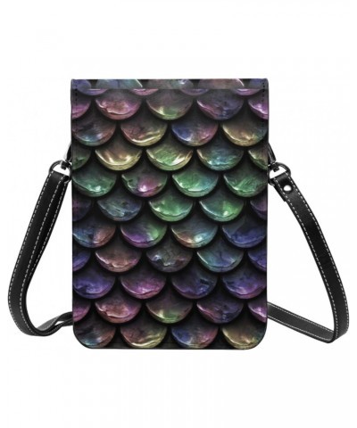 Fish Scales Reptile Skin Dragon Metallic Cool Small Crossbody Cell Phone Purse for Women Mini Messenger Leather Shoulder Wall...