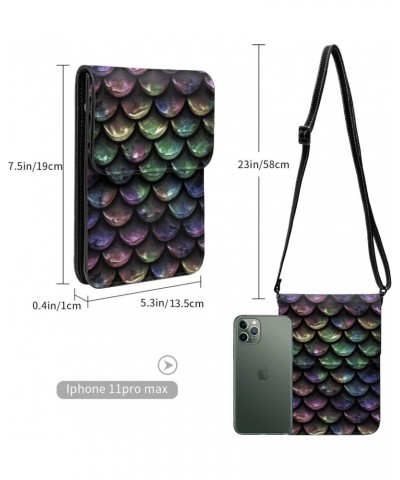 Fish Scales Reptile Skin Dragon Metallic Cool Small Crossbody Cell Phone Purse for Women Mini Messenger Leather Shoulder Wall...