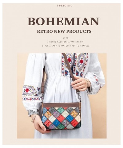 Women Multi-color Shoulder Handbag Genuine Leather Summer Purse Random Colorful Patchwork Crossbody Bohemian Satchel Multicol...