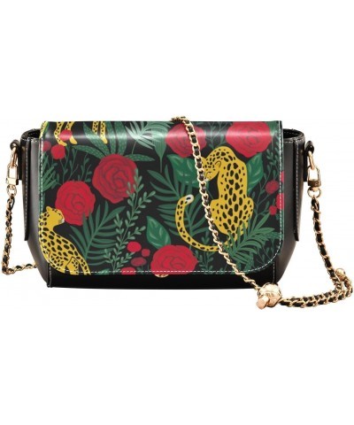 Chain Bag Trendy Leopards Tropical Leaves Roses Small Crossbody Bag PU Leather Shoulder Bags $18.40 Shoulder Bags