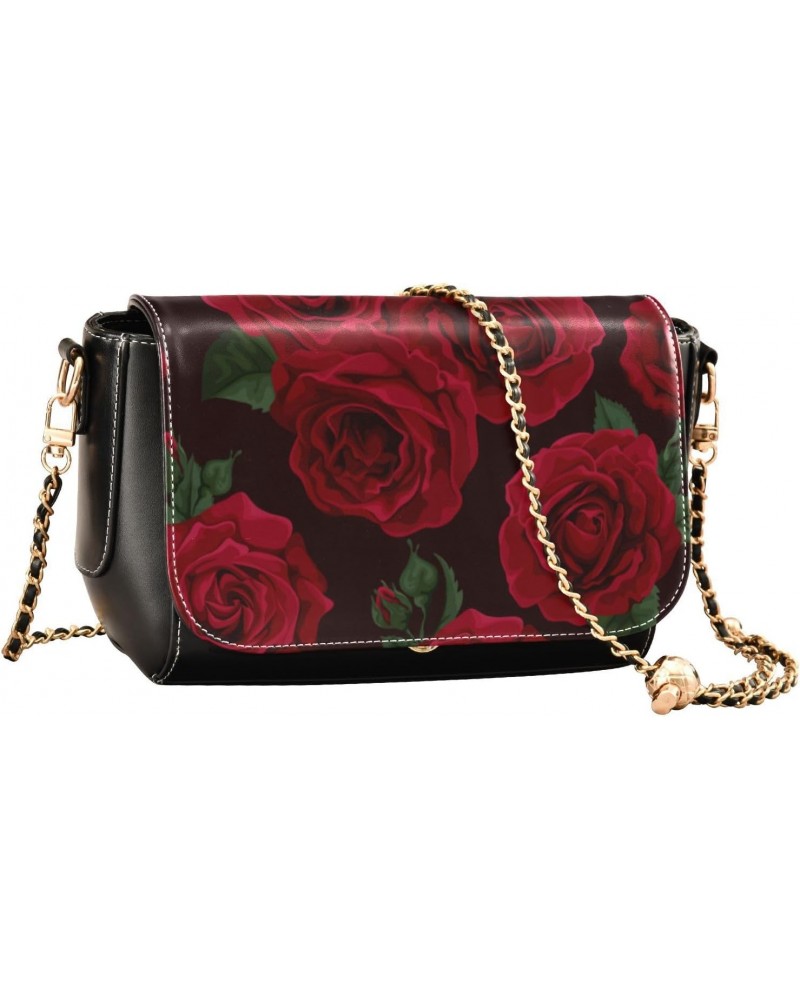 Valentines Crossbody Handbag Red Rose Vintage Bloom PU Leather Shoulder Bag Sturdy Travel Pouch Compact Chic Bag for Women Ev...