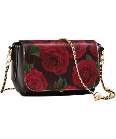 Valentines Crossbody Handbag Red Rose Vintage Bloom PU Leather Shoulder Bag Sturdy Travel Pouch Compact Chic Bag for Women Ev...