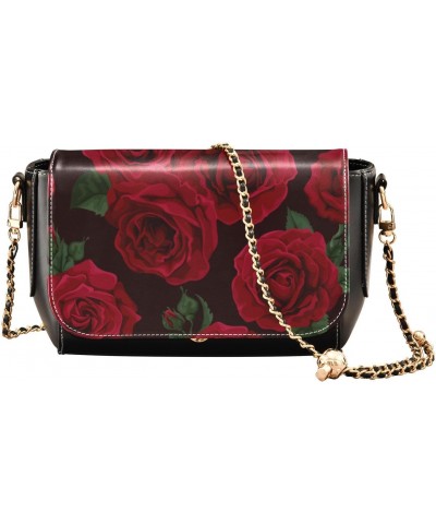 Valentines Crossbody Handbag Red Rose Vintage Bloom PU Leather Shoulder Bag Sturdy Travel Pouch Compact Chic Bag for Women Ev...