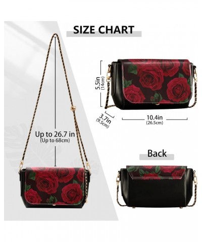 Valentines Crossbody Handbag Red Rose Vintage Bloom PU Leather Shoulder Bag Sturdy Travel Pouch Compact Chic Bag for Women Ev...