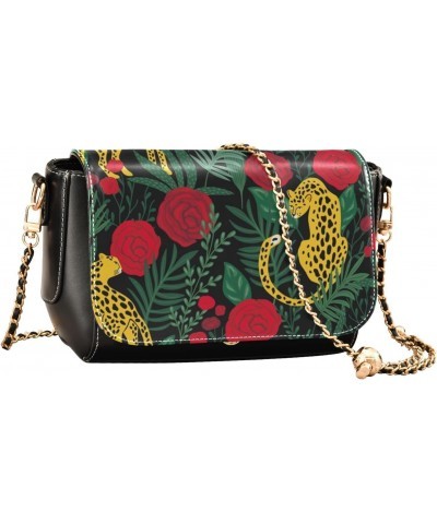 Chain Bag Trendy Leopards Tropical Leaves Roses Small Crossbody Bag PU Leather Shoulder Bags $18.40 Shoulder Bags