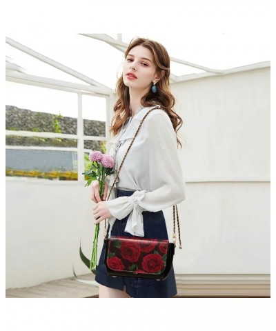 Valentines Crossbody Handbag Red Rose Vintage Bloom PU Leather Shoulder Bag Sturdy Travel Pouch Compact Chic Bag for Women Ev...