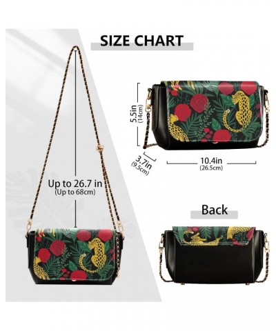 Chain Bag Trendy Leopards Tropical Leaves Roses Small Crossbody Bag PU Leather Shoulder Bags $18.40 Shoulder Bags