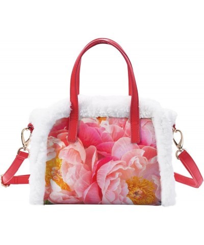 Christmas Floral Fluffy Handbag Shoulder Bag, Flower Pattern Plush Underarm Bag Messenger Bag For Women Girl Teens Winter 99 ...