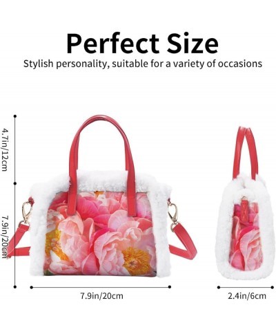 Christmas Floral Fluffy Handbag Shoulder Bag, Flower Pattern Plush Underarm Bag Messenger Bag For Women Girl Teens Winter 99 ...