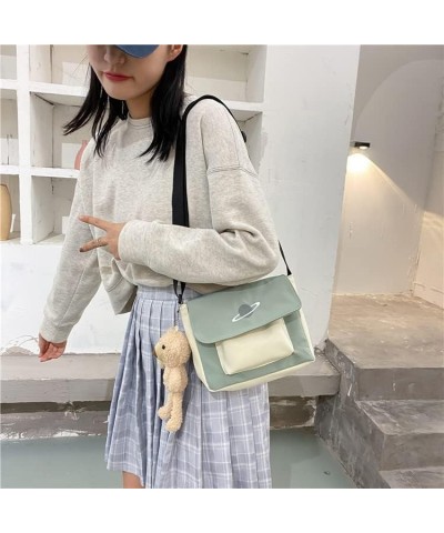 Casual Messenger Bag for Women Small Bag Canvas Shoulder Bag for Women Print Crossbody Bags with Bear Pendant Green $11.39 Totes