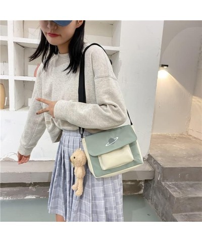 Casual Messenger Bag for Women Small Bag Canvas Shoulder Bag for Women Print Crossbody Bags with Bear Pendant Green $11.39 Totes