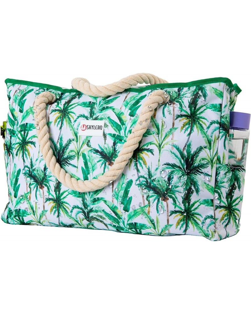 Beach Bag and Pool Bag. Has Airtight Pouch, Ton of Pockets. Beach Tote is Zippered, Water Repellent. Family Size Palm Leaves ...