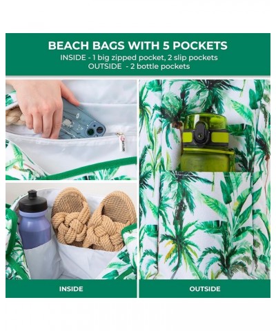 Beach Bag and Pool Bag. Has Airtight Pouch, Ton of Pockets. Beach Tote is Zippered, Water Repellent. Family Size Palm Leaves ...