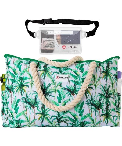 Beach Bag and Pool Bag. Has Airtight Pouch, Ton of Pockets. Beach Tote is Zippered, Water Repellent. Family Size Palm Leaves ...