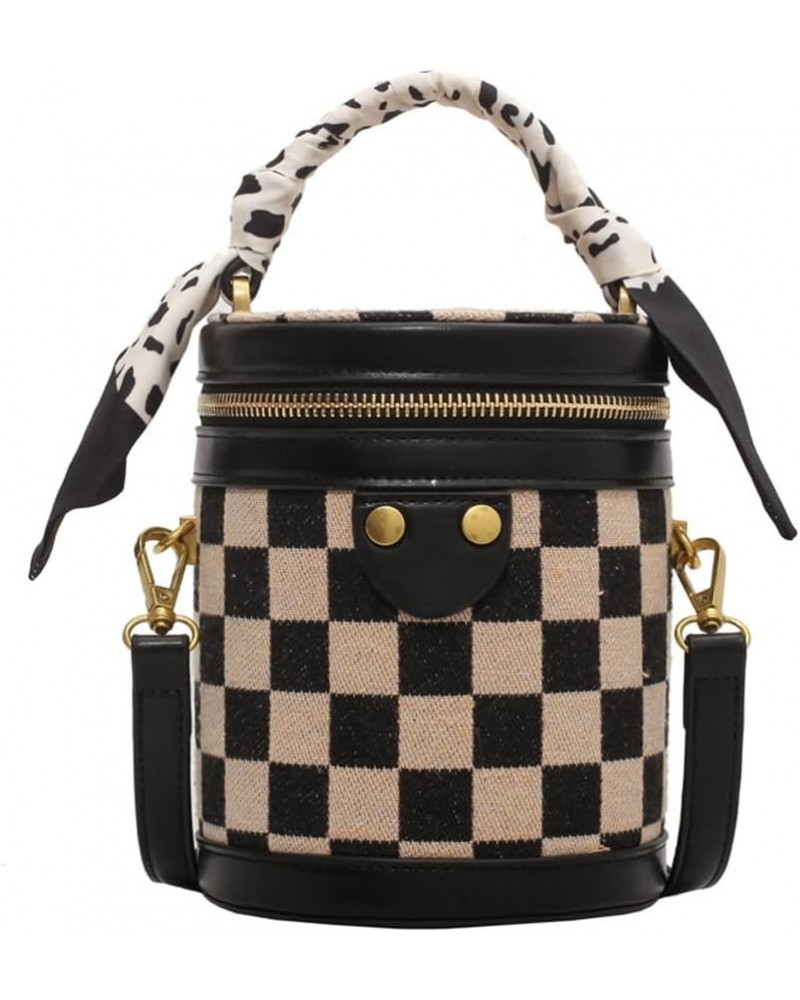 Fashion Cute Top Handle Flap Crossbody Bag for Women Classic Retro Plaid Bucket Cylinder Bag Shoulder Bag Purse Black $12.60 ...